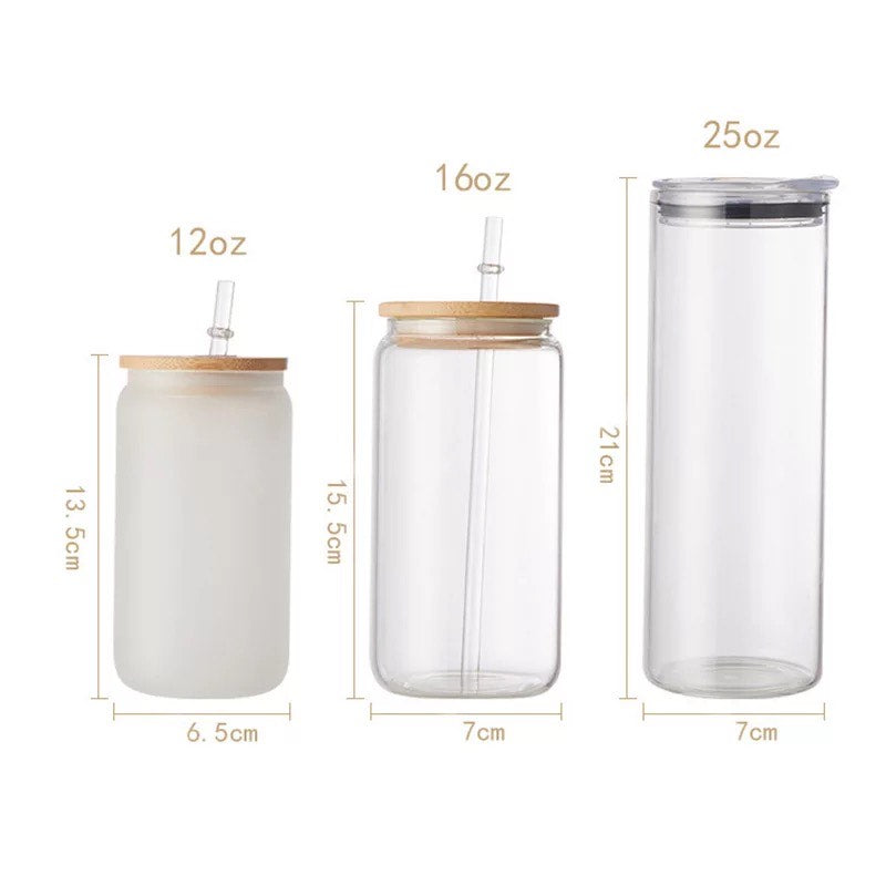 12OZ SUMBLIMATION CLEAR GLASS TUMBLER WITH BAMBOO LID