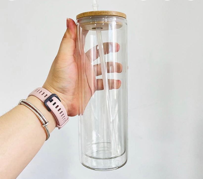 20oz Sublimation Glass Tumbler With Bamboo Lid Heat Transfer