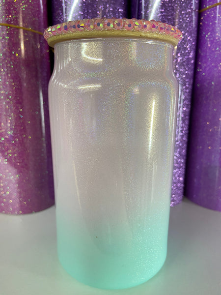 Jeweled Top 15OZ Shimmer Glass Tumbler