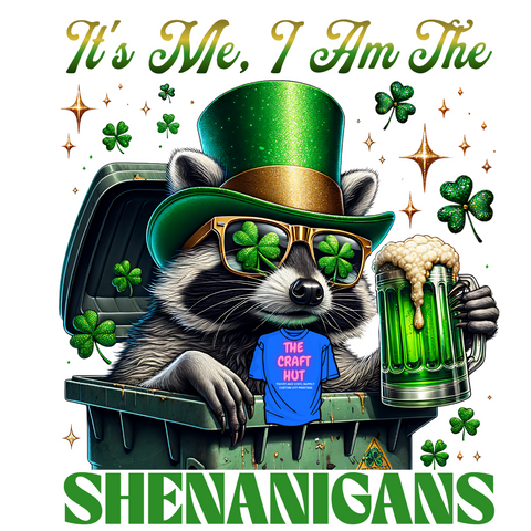 St Patrick DTF Transfer - Shenanigans Racoon