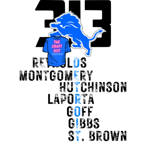 Lions DTF Transfer - DETROIT Players Names (Front and Back)