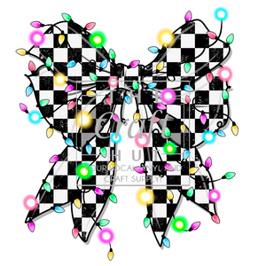 Christmas DTF Transfer - Checkered Bow W/ Neon Lights