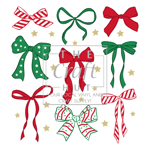 Christmas DTF Transfer - Croquette Red and Green Bows