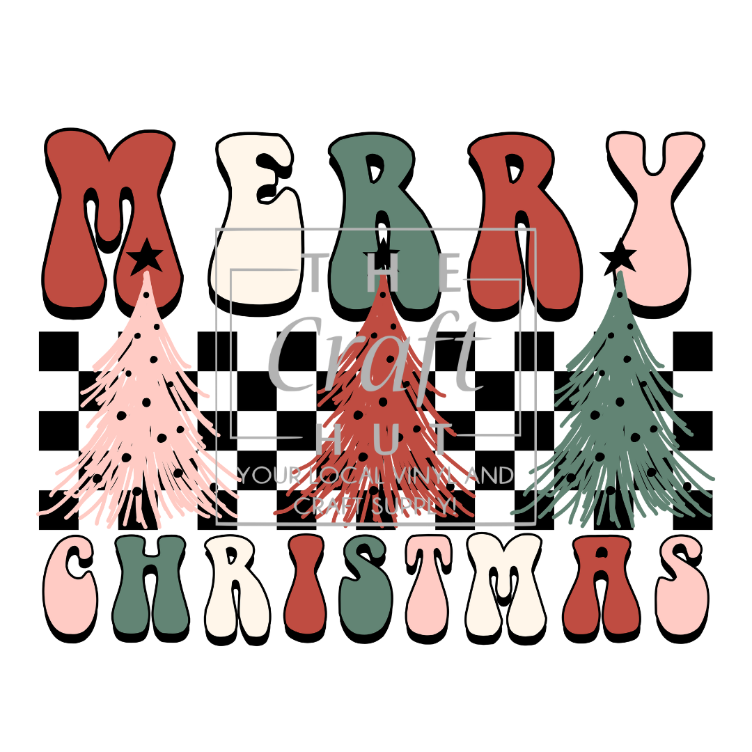 Christmas DTF Transfer - Merry Christmas Checkered W/Trees