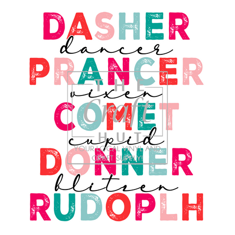 Christmas DTF Transfer - Reindeer Names Pink