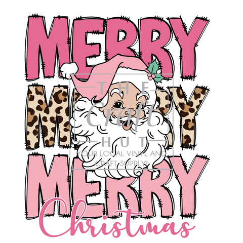 Christmas DTF Transfer - Merry Merry Christmas - Pink Santa